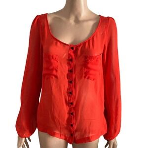 PJK Patterson J Kincaid Blouse Womens Small Semi Sheer Red Lightweigt